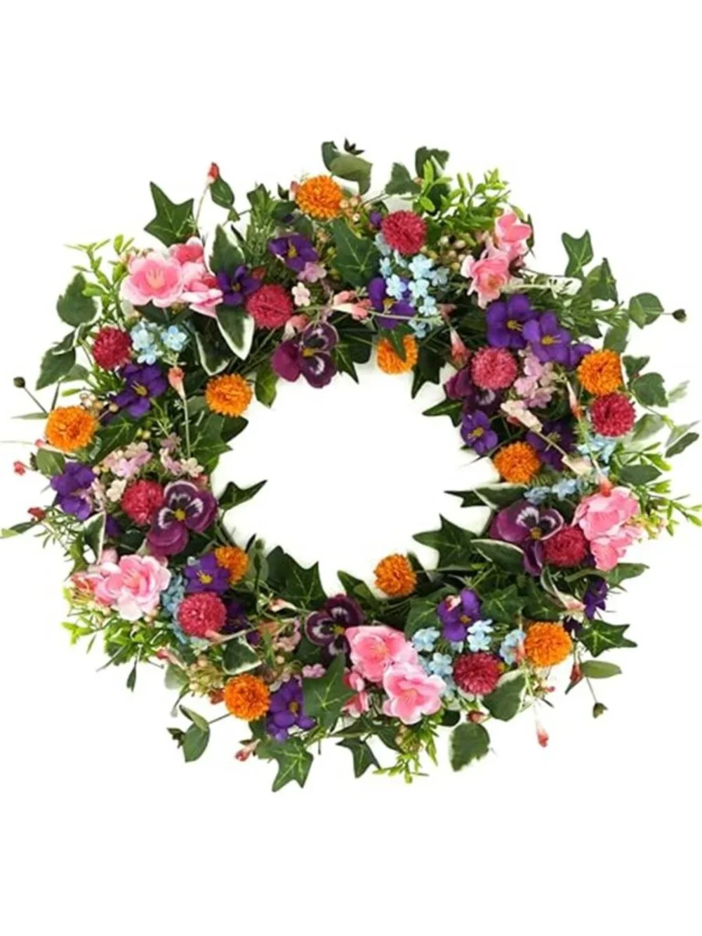 Spring Summer Wreaths for Front Door Pansy Wreath with Pink Cherry Blossoms